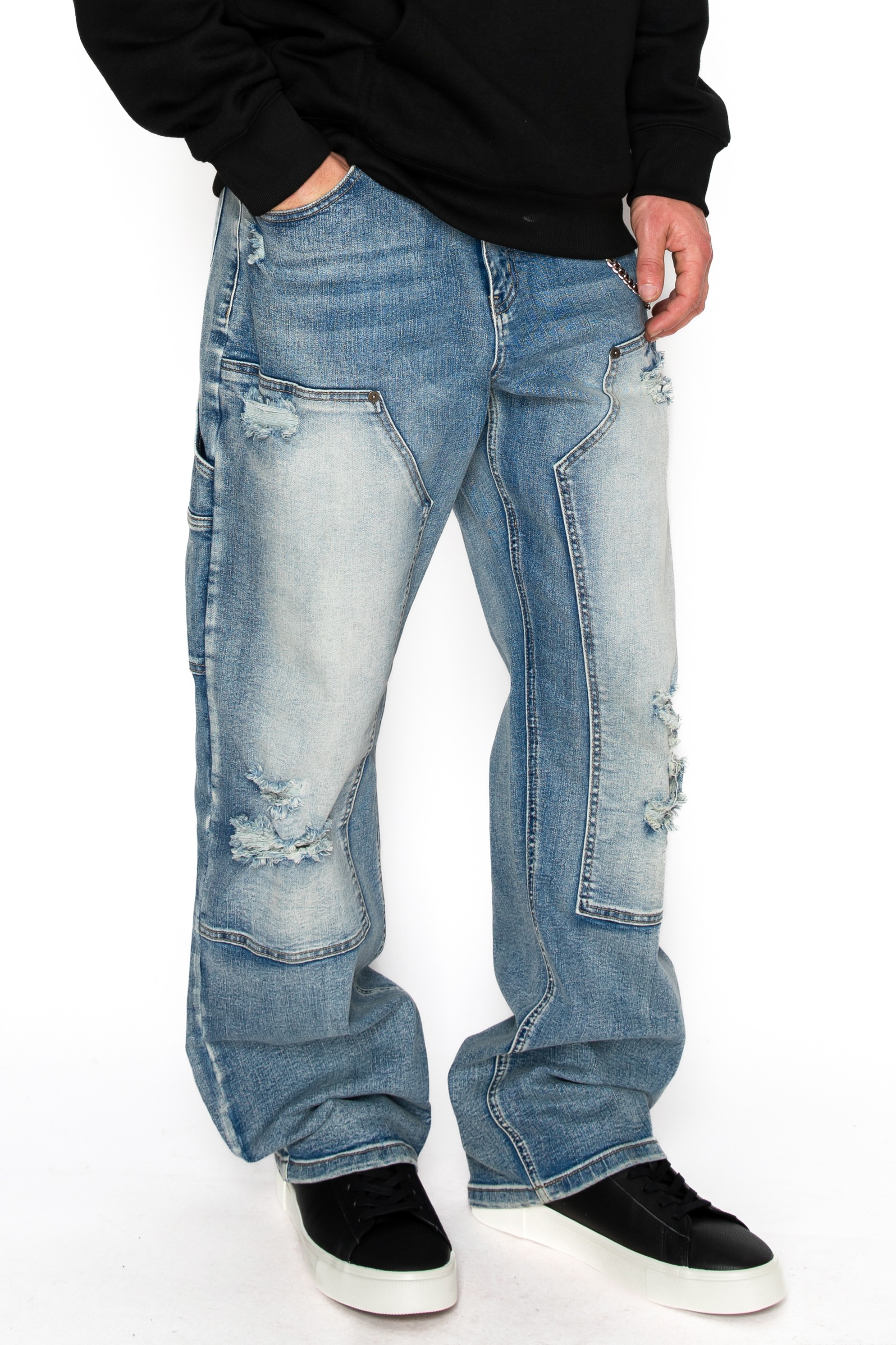 Baggy Distressed Carpenter Jeans in light wash blue