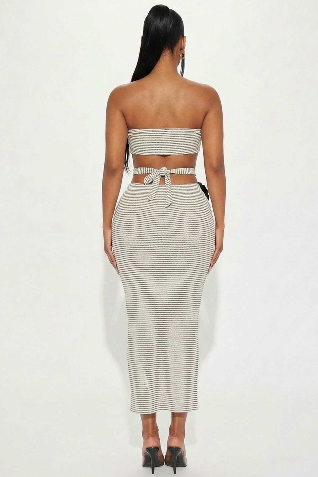 Noir Bloom Striped Bandeau & Maxi Skirt Set